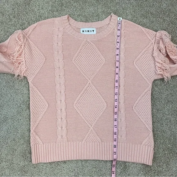 Kikit Cable Knit Fringe Sweater Pink M - Picture 9 of 9